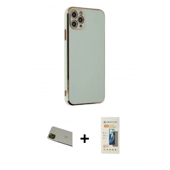 MARSİLYAN™- iPhone 11 Pro Max Kılıf Yankı Serisi - Siyah 6D Mat Seramik Hayalet Nano Ekran Koruyucu + Rainbow Kamera Lens Koruma Cam - YL