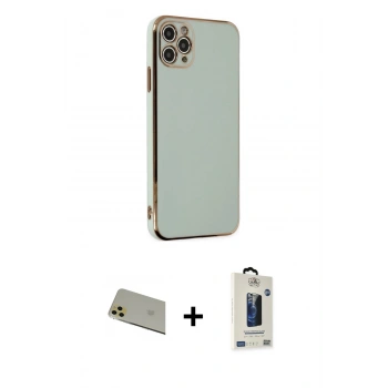 MARSİLYAN™- iPhone 11 Pro Max Kılıf Yankı Serisi - Siyah Bilvis Hayalet Cam Ekran Koruyucu + Rainbow Kamera Lens Koruma Cam - GD