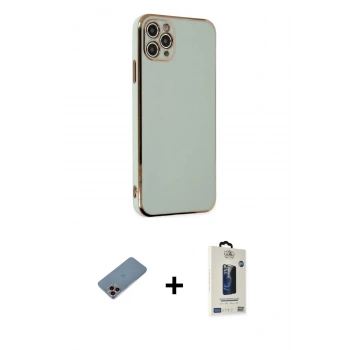 MARSİLYAN™- iPhone 11 Pro Max Kılıf Yankı Serisi - Siyah Bilvis Hayalet Cam Ekran Koruyucu + Shine Kamera Lens Koruma Cam - PE