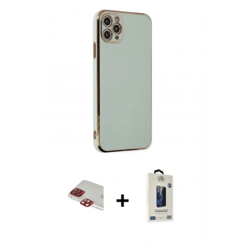 MARSİLYAN™- iPhone 11 Pro Max Kılıf Yankı Serisi - Siyah Bilvis Hayalet Cam Ekran Koruyucu + Pers Alüminyum Kamera Lens - KI