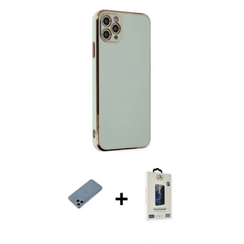MARSİLYAN™- iPhone 11 Pro Max Kılıf Yankı Serisi - Siyah Bilvis Hayalet Cam Ekran Koruyucu + Shine Kamera Lens Koruma Cam - SABE