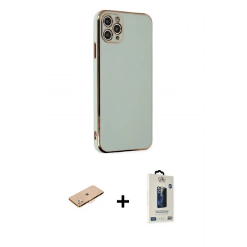 MARSİLYAN™- iPhone 11 Pro Max Kılıf Yankı Serisi - Siyah Bilvis Hayalet Cam Ekran Koruyucu + Renkli Kamera Lens Koruma Cam - TU