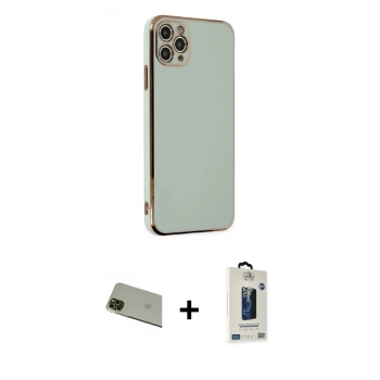 MARSİLYAN™- iPhone 11 Pro Max Kılıf Yankı Serisi - Siyah Bilvis Hayalet Cam Ekran Koruyucu + Rainbow Kamera Lens Koruma Cam - YL