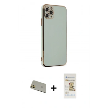 MARSİLYAN™- iPhone 11 Pro Max Kılıf Yankı Serisi - Siyah Mat Seramik Nano Ekran Koruyucu + Rainbow Kamera Lens Koruma Cam - GD