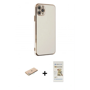 MARSİLYAN™- iPhone 11 Pro Max Kılıf Yankı Serisi - Siyah Mat Seramik Nano Ekran Koruyucu + Renkli Kamera Lens Koruma Cam - MI