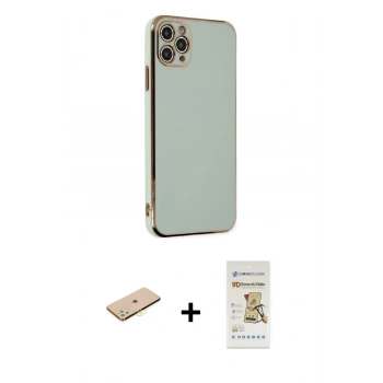 MARSİLYAN™- iPhone 11 Pro Max Kılıf Yankı Serisi - Siyah Mat Seramik Nano Ekran Koruyucu + Renkli Kamera Lens Koruma Cam - SI