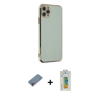 MARSİLYAN™- iPhone 11 Pro Max Kılıf Yankı Serisi - Siyah Polymer Nano Ekran Koruyucu + Metal Kamera Lens Koruma Cam - MR