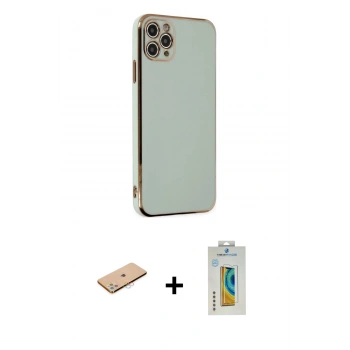 MARSİLYAN™- iPhone 11 Pro Max Kılıf Yankı Serisi - Siyah Polymer Nano Ekran Koruyucu + Renkli Kamera Lens Koruma Cam - PE
