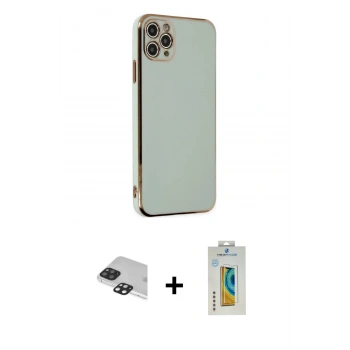 MARSİLYAN™- iPhone 11 Pro Max Kılıf Yankı Serisi - Siyah Polymer Nano Ekran Koruyucu + Pers Alüminyum Kamera Lens - SH