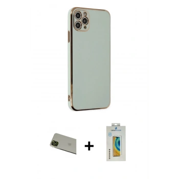 MARSİLYAN™- iPhone 11 Pro Max Kılıf Yankı Serisi - Siyah Polymer Nano Ekran Koruyucu + Rainbow Kamera Lens Koruma Cam - YL