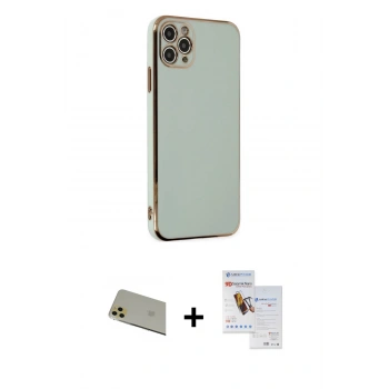 MARSİLYAN™- iPhone 11 Pro Max Kılıf Yankı Serisi - Siyah Seramik Nano Ekran Koruyucu + Rainbow Kamera Lens Koruma Cam - GD