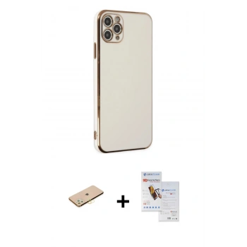 MARSİLYAN™- iPhone 11 Pro Max Kılıf Yankı Serisi - Siyah Seramik Nano Ekran Koruyucu + Renkli Kamera Lens Koruma Cam - SI