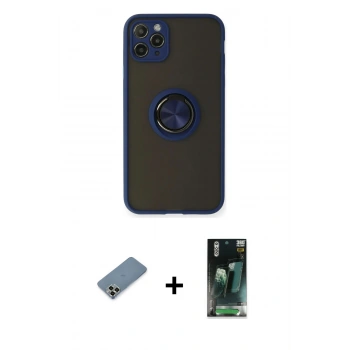 MARSİLYAN™- iPhone 11 Pro Max Kılıf Yörünge Çizgi - Şeffaf 360 Full Body Arka Koruyucu + Metal Kamera Lens Koruma Cam - AKYL