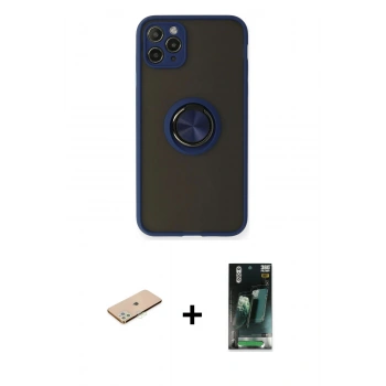 MARSİLYAN™- iPhone 11 Pro Max Kılıf Yörünge Çizgi - Şeffaf 360 Full Body Arka Koruyucu + Renkli Kamera Lens Koruma Cam - YL