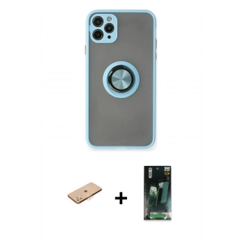 MARSİLYAN™- iPhone 11 Pro Max Kılıf Yörünge Çizgi - Şeffaf 360 Full Body Arka Koruyucu + Renkli Kamera Lens Koruma Cam - TU