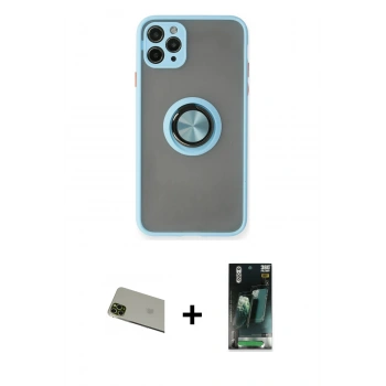 MARSİLYAN™- iPhone 11 Pro Max Kılıf Yörünge Çizgi - Şeffaf 360 Full Body Arka Koruyucu + Rainbow Kamera Lens Koruma Cam - YL