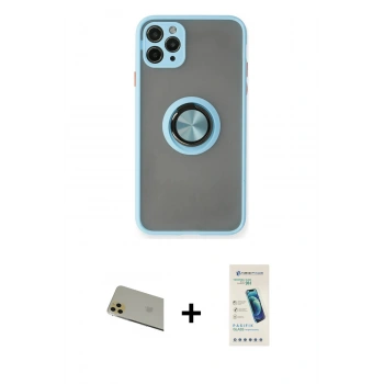 MARSİLYAN™- iPhone 11 Pro Max Kılıf Yörünge Çizgi - Şeffaf Pasifik Cam Ekran Koruyucu + Rainbow Kamera Lens Koruma Cam - GD