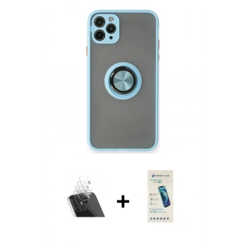MARSİLYAN™- iPhone 11 Pro Max Kılıf Yörünge Çizgi - Şeffaf Pasifik Cam Ekran Koruyucu + Kamera Lens Koruma Cam - SF
