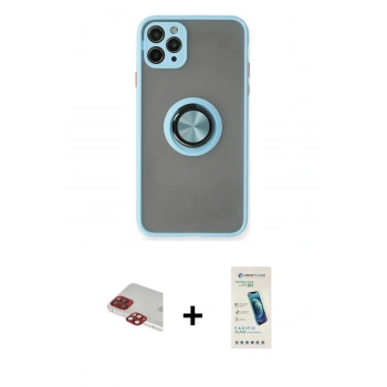 MARSİLYAN™- iPhone 11 Pro Max Kılıf Yörünge Çizgi - Şeffaf Pasifik Cam Ekran Koruyucu + Pers Alüminyum Kamera Lens - KI