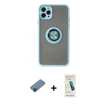 MARSİLYAN™- iPhone 11 Pro Max Kılıf Yörünge Çizgi - Şeffaf Pasifik Cam Ekran Koruyucu + Metal Kamera Lens Koruma Cam - MI