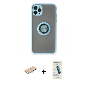 MARSİLYAN™- iPhone 11 Pro Max Kılıf Yörünge Çizgi - Şeffaf Pasifik Cam Ekran Koruyucu + Renkli Kamera Lens Koruma Cam - MI