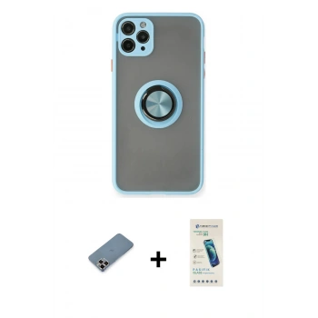 MARSİLYAN™- iPhone 11 Pro Max Kılıf Yörünge Çizgi - Şeffaf Pasifik Cam Ekran Koruyucu + Metal Kamera Lens Koruma Cam - MR