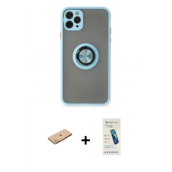 MARSİLYAN™- iPhone 11 Pro Max Kılıf Yörünge Çizgi - Şeffaf Pasifik Cam Ekran Koruyucu + Renkli Kamera Lens Koruma Cam - PE