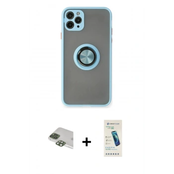 MARSİLYAN™- iPhone 11 Pro Max Kılıf Yörünge Çizgi - Şeffaf Pasifik Cam Ekran Koruyucu + Pers Alüminyum Kamera Lens - YL