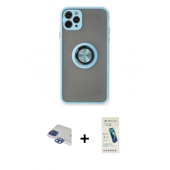 MARSİLYAN™- iPhone 11 Pro Max Kılıf Yörünge Çizgi - Şeffaf Pasifik Cam Ekran Koruyucu + Pers Alüminyum Kamera Lens - LT