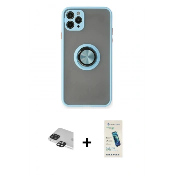 MARSİLYAN™- iPhone 11 Pro Max Kılıf Yörünge Çizgi - Şeffaf Pasifik Cam Ekran Koruyucu + Pers Alüminyum Kamera Lens - SH