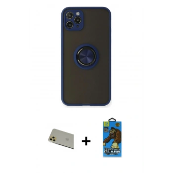 MARSİLYAN™- iPhone 11 Pro Max Kılıf Yörünge Çizgi - Siyah 18D Cam Ekran Koruyucu + Rainbow Kamera Lens Koruma Cam - GD