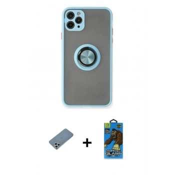 MARSİLYAN™- iPhone 11 Pro Max Kılıf Yörünge Çizgi - Siyah 18D Cam Ekran Koruyucu + Shine Kamera Lens Koruma Cam - GS