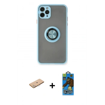 MARSİLYAN™- iPhone 11 Pro Max Kılıf Yörünge Çizgi - Siyah 18D Cam Ekran Koruyucu + Renkli Kamera Lens Koruma Cam - PE