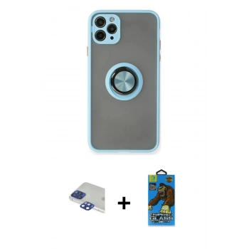 MARSİLYAN™- iPhone 11 Pro Max Kılıf Yörünge Çizgi - Siyah 18D Cam Ekran Koruyucu + Pers Alüminyum Kamera Lens - LT