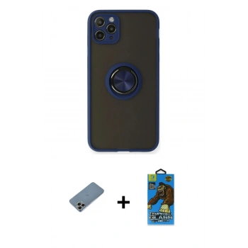 MARSİLYAN™- iPhone 11 Pro Max Kılıf Yörünge Çizgi - Siyah 18D Cam Ekran Koruyucu + Shine Kamera Lens Koruma Cam - GI