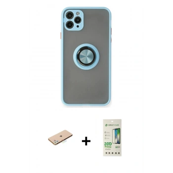 MARSİLYAN™- iPhone 11 Pro Max Kılıf Yörünge Çizgi - Siyah 20D Premium Cam Ekran Koruyucu + Renkli Kamera Lens Koruma Cam - MI