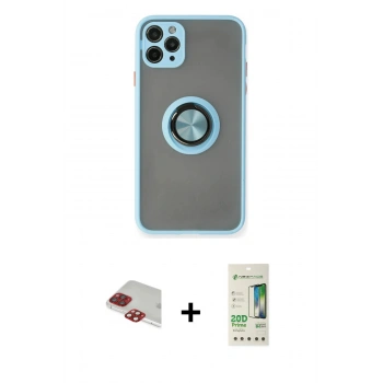 MARSİLYAN™- iPhone 11 Pro Max Kılıf Yörünge Çizgi - Siyah 20D Premium Cam Ekran Koruyucu + Pers Alüminyum Kamera Lens - KI