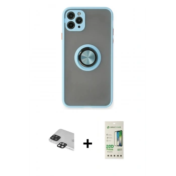 MARSİLYAN™- iPhone 11 Pro Max Kılıf Yörünge Çizgi - Siyah 20D Premium Cam Ekran Koruyucu + Pers Alüminyum Kamera Lens - SH