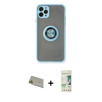 MARSİLYAN™- iPhone 11 Pro Max Kılıf Yörünge Çizgi - Siyah 20D Premium Cam Ekran Koruyucu + Rainbow Kamera Lens Koruma Cam - GD