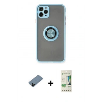 MARSİLYAN™- iPhone 11 Pro Max Kılıf Yörünge Çizgi - Siyah 20D Premium Cam Ekran Koruyucu + Shine Kamera Lens Koruma Cam - SH