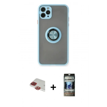 MARSİLYAN™- iPhone 11 Pro Max Kılıf Yörünge Çizgi - Siyah 34D Hayalet Izgaralı Cam + Pers Alüminyum Kamera Lens - KI