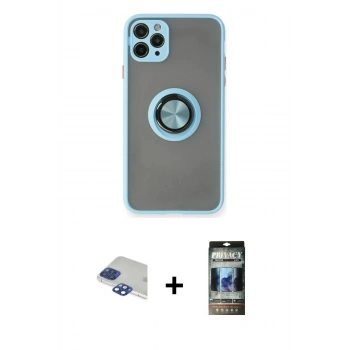 MARSİLYAN™- iPhone 11 Pro Max Kılıf Yörünge Çizgi - Siyah 34D Hayalet Izgaralı Cam + Pers Alüminyum Kamera Lens - LT