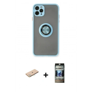 MARSİLYAN™- iPhone 11 Pro Max Kılıf Yörünge Çizgi - Siyah 34D Hayalet Izgaralı Cam + Renkli Kamera Lens Koruma Cam - MI