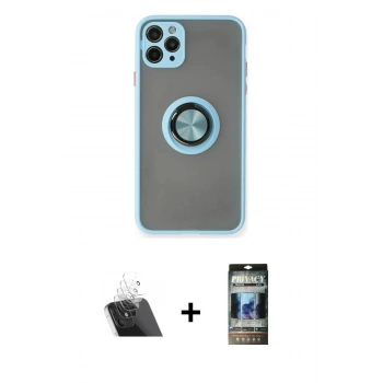 MARSİLYAN™- iPhone 11 Pro Max Kılıf Yörünge Çizgi - Siyah 34D Hayalet Izgaralı Cam + Kamera Lens Koruma Cam - SF