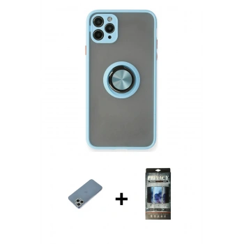 MARSİLYAN™- iPhone 11 Pro Max Kılıf Yörünge Çizgi - Siyah 34D Hayalet Izgaralı Cam + Shine Kamera Lens Koruma Cam - GS