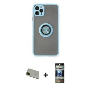 MARSİLYAN™- iPhone 11 Pro Max Kılıf Yörünge Çizgi - Siyah 34D Hayalet Izgaralı Cam + Rainbow Kamera Lens Koruma Cam - YL