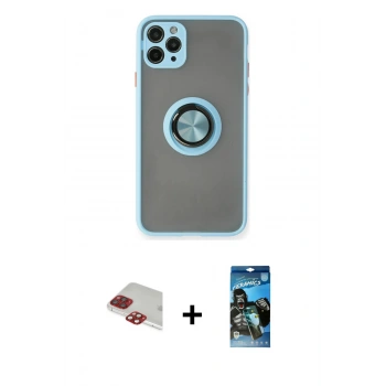 MARSİLYAN™- iPhone 11 Pro Max Kılıf Yörünge Çizgi - Siyah 34D Izgaralı Cam + Pers Alüminyum Kamera Lens - KI