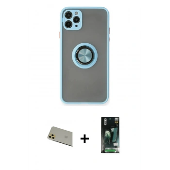 MARSİLYAN™- iPhone 11 Pro Max Kılıf Yörünge Çizgi - Siyah 360 Mat Full Body Arka Koruyucu + Rainbow Kamera Lens Koruma Cam - GD