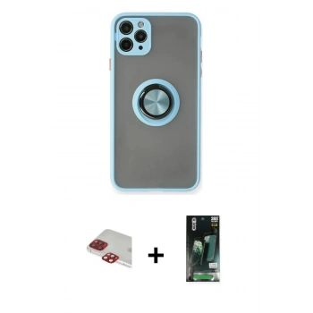 MARSİLYAN™- iPhone 11 Pro Max Kılıf Yörünge Çizgi - Siyah 360 Mat Full Body Arka Koruyucu + Pers Alüminyum Kamera Lens - KI