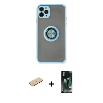 MARSİLYAN™- iPhone 11 Pro Max Kılıf Yörünge Çizgi - Siyah 360 Mat Full Body Arka Koruyucu + Renkli Kamera Lens Koruma Cam - SI